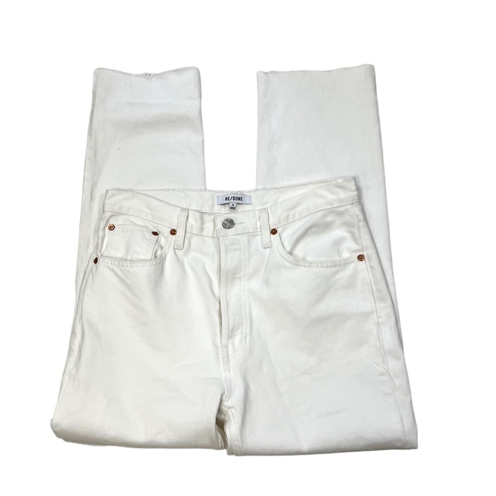 RE/DONE Women’s 28 Destroyed 70s Stove Pipe 5 Button Fly High Rise Revolve White